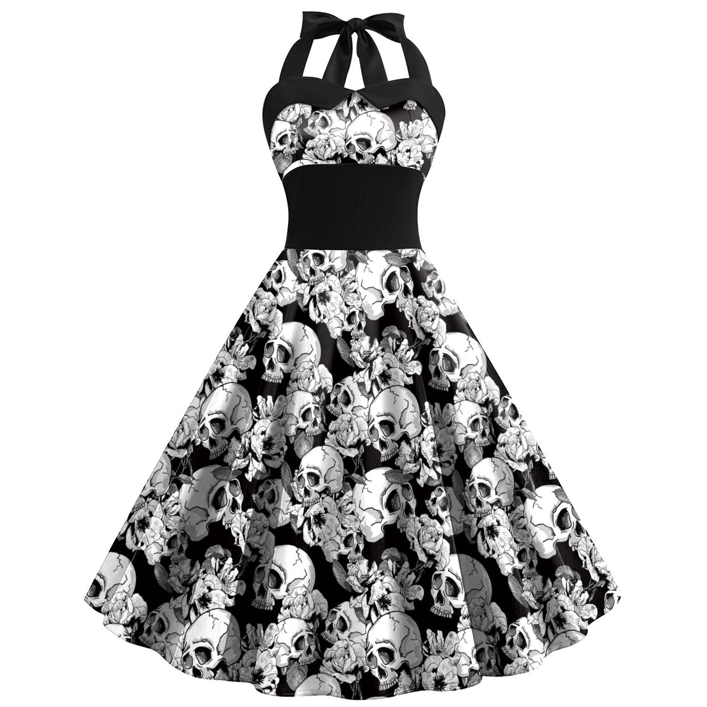 Women'S Retro Gothic Halloween Dress with Skull & Spider Web Print - Asymmetrical Short Sleeve High Waist Party Costume, & Orange Sleeveless Outfit with Shoulder Straps & Ruffled Hem for Themed Events, Year-Round Wear (Adult