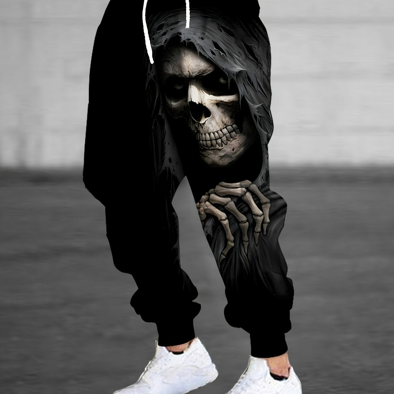 Men's 3D Halloween Skull Print Joggers - Full-Length Skeleton Graphic Casual Pants with Drawstring Waist & Pockets, Machine Washable Regular Fit Novelty Streetwear, Casual Attire, Edgy Style, Comfortable Fabric, Trend Followe