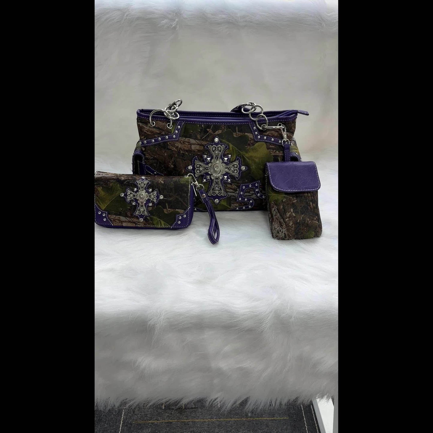 Women'S Western Cowboy Purse and Wallet Set - Synthetic Faux Leather Handbag with Zipper Closure, Structured Shoulder Bag & Wallet Combo in Light Blue, Brown, Purple, Black - for Everyday, Formal, Western Events - Easy-to-Cle