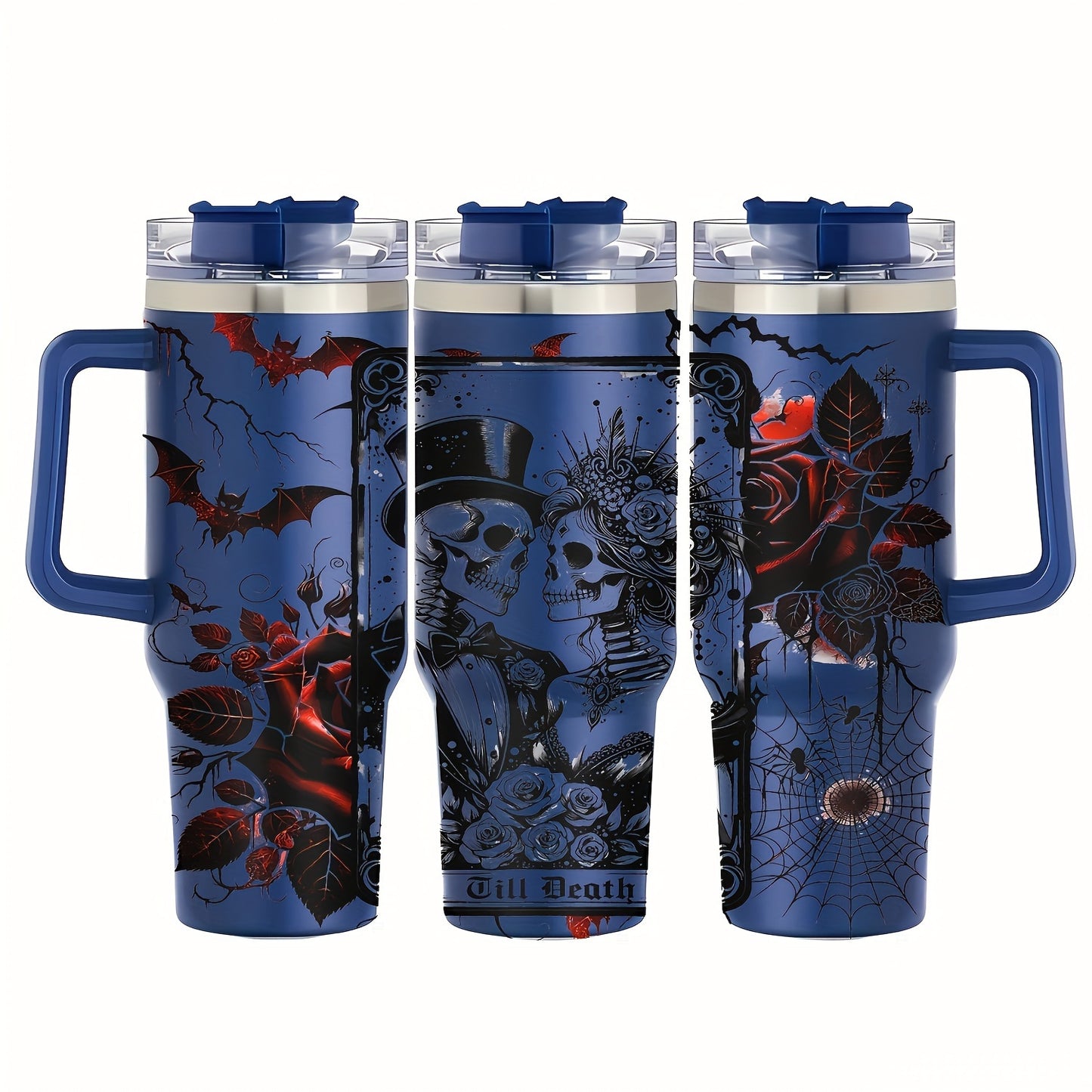 40oz Stainless Steel Tumbler with Lid - Halloween Skeleton Bride Design, Reusable & Hand-Wash Only, Perfect for Car Travel & Gifts