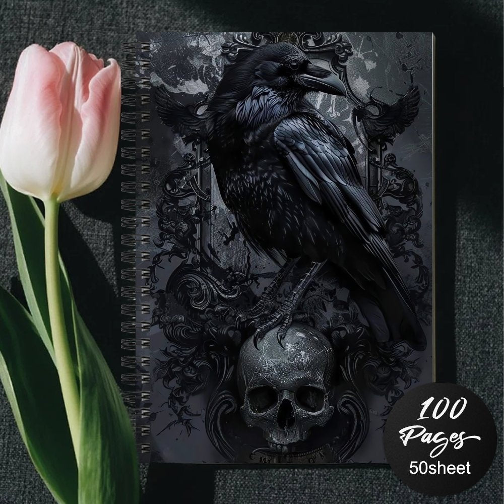 1pc Gothic Spiral Notebook - Dark Academia Journal with Raven & Skull, Gothic Writing Planner, Compact Notebook for Halloween, Gothic Decor, Everyday Use - Ideal for Students, Writers, Dark Fantasy Gifts, Diary Planner, Vinta