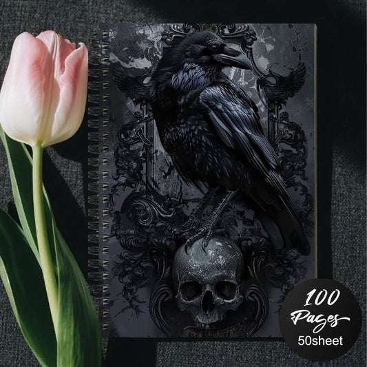 1pc Gothic Spiral Notebook - Dark Academia Journal with Raven & Skull, Gothic Writing Planner, Compact Notebook for Halloween, Gothic Decor, Everyday Use - Ideal for Students, Writers, Dark Fantasy Gifts, Diary Planner, Vinta