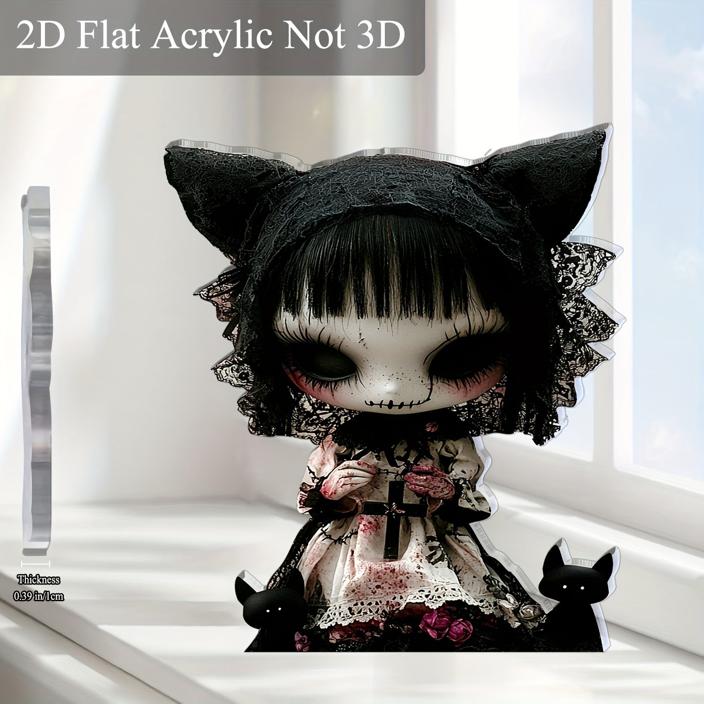2D Flat, 1pc Gothic Horror Theme Acrylic Desktop Decoration - 5.91"x5.11" Spooky Halloween Decor with Intricate Lace & Skull Design, Battery-Free Haunting Art for Home, Office, Bar, Cafe - Unique Gift for Halloween Party, 2D
