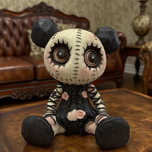 Charming Halloween Resin Doll • Black & White Striped Dress • Pumpkin Ears & Floral Accents • Spooky Tabletop Decor • Christmas & Fall Home Decor