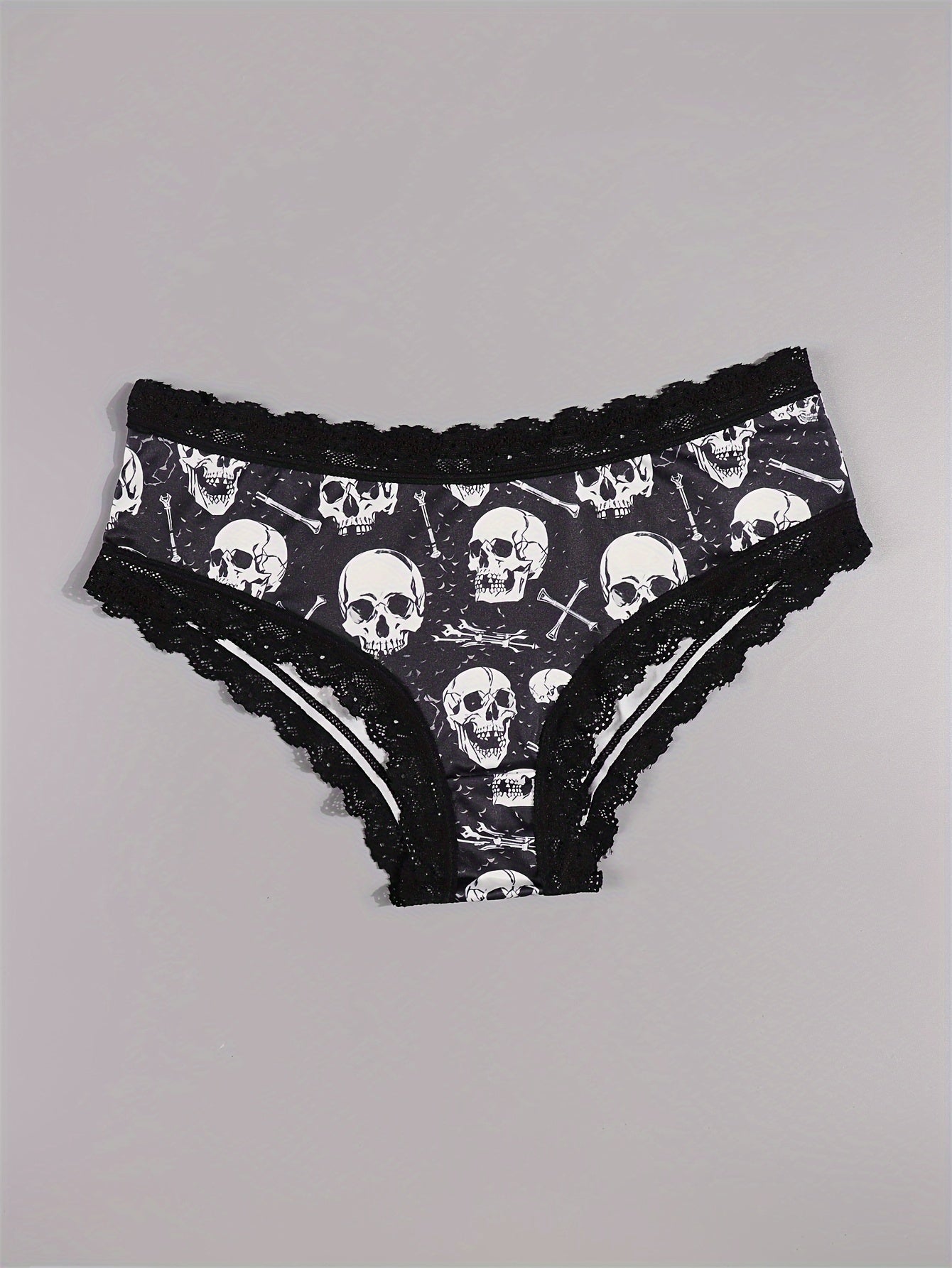 Sexy Cute Gothic Chic 10pcs Low-Rise Briefs - Contrast Lace, Allover Halloween Print, Comfortable Hipster Panties - Assorted Styles, Perfect Gift Idea for Special Occasions Or Daily Wear