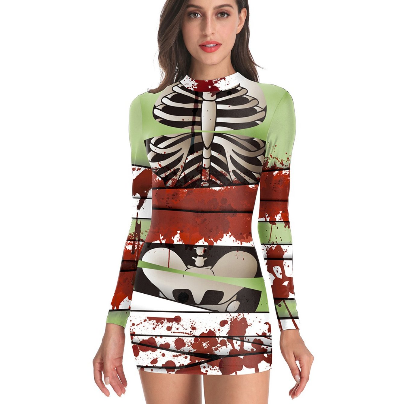 Women's Sexy Nurse Costume - Glow in The Dark Cross Uniform, Stretchy Bodycon Dress with White Cross & Red Print, Hand Washable Role Play Outfit for Halloween, Themed Parties & Cosplay (Adults)
