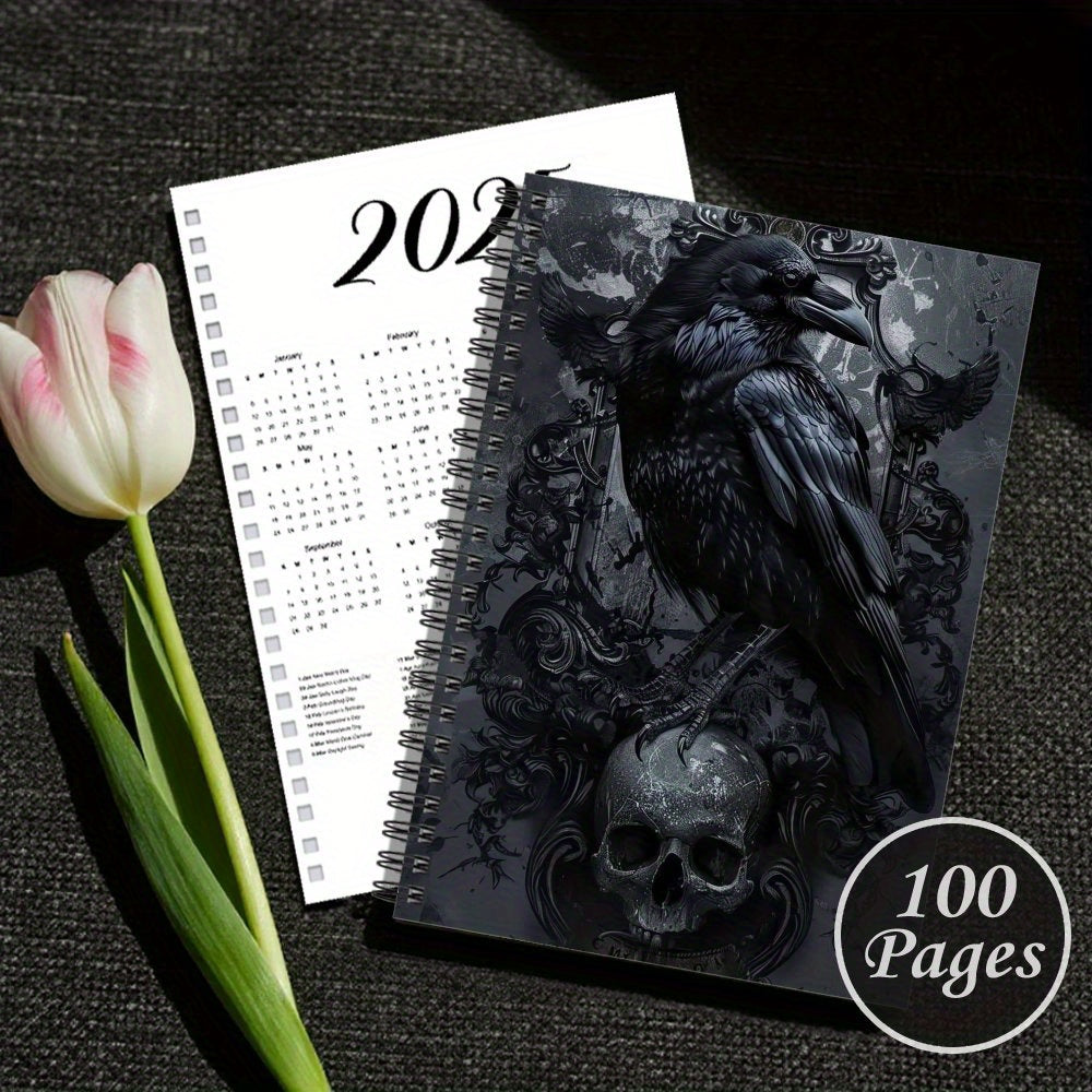 1pc Gothic Spiral Notebook - Dark Academia Journal with Raven & Skull, Gothic Writing Planner, Compact Notebook for Halloween, Gothic Decor, Everyday Use - Ideal for Students, Writers, Dark Fantasy Gifts, Diary Planner, Vinta