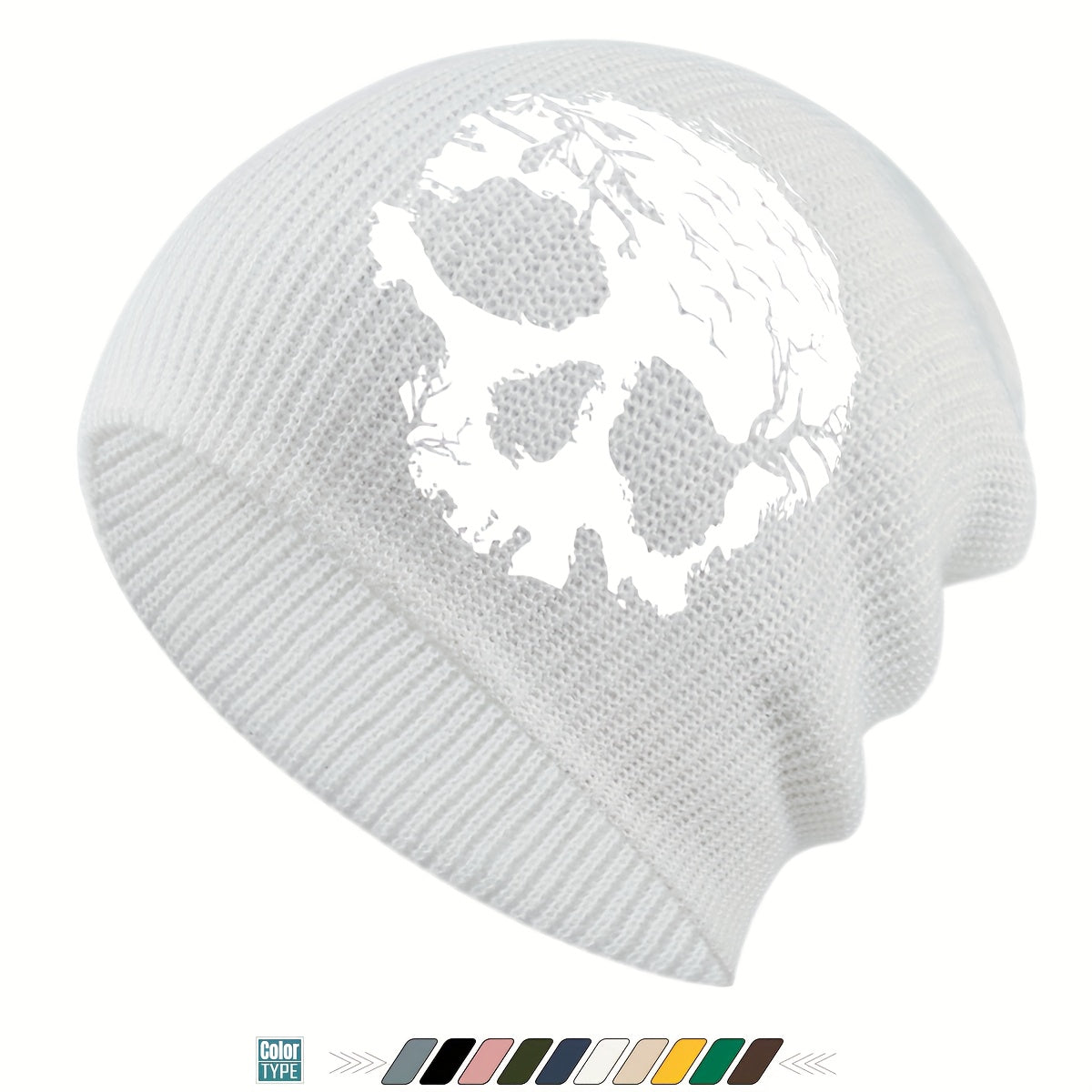 1pc Gothic Skull Print Beanie Hat - Soft Stretchy Winter Skull Cap with Elastic Band, Lightweight Warm Unisex Beanie for Men & Women, Gothic Style for Halloween, Christmas, Casual Attire - Black, Grey, Yellow, Pink, White & M