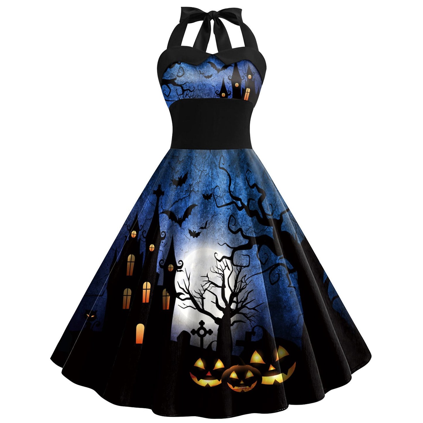 Women'S Retro Gothic Halloween Dress with Skull & Spider Web Print - Asymmetrical Short Sleeve High Waist Party Costume, & Orange Sleeveless Outfit with Shoulder Straps & Ruffled Hem for Themed Events, Year-Round Wear (Adult