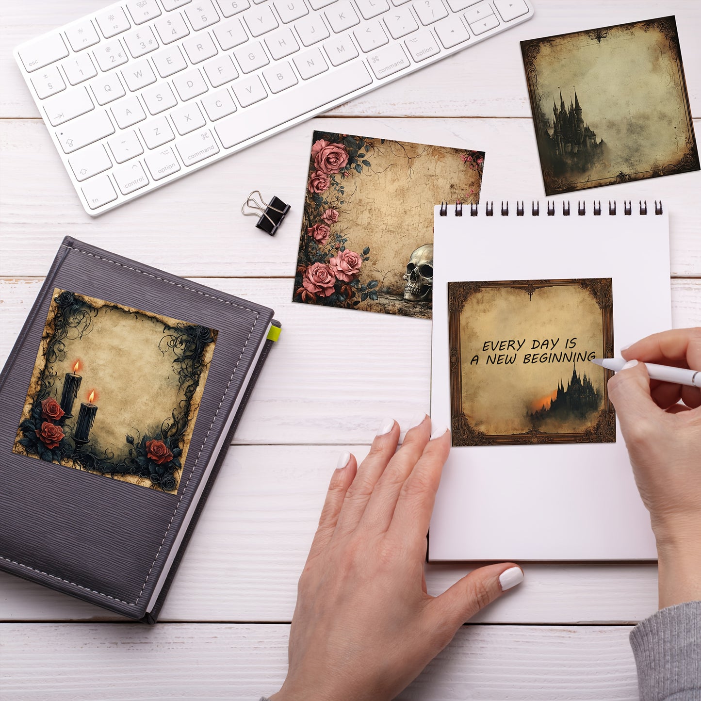 [Gothic Sticky Notes] 9pcs Gothic Sticky Notes | 3x3 Inch Spooky Design Pads with Skulls, Roses, Castles, Candles & Ravens, 450 Sheets Creepy Gothic Style Note Pads for School, Office, or Gifts for Friends, Gothic Home Decor