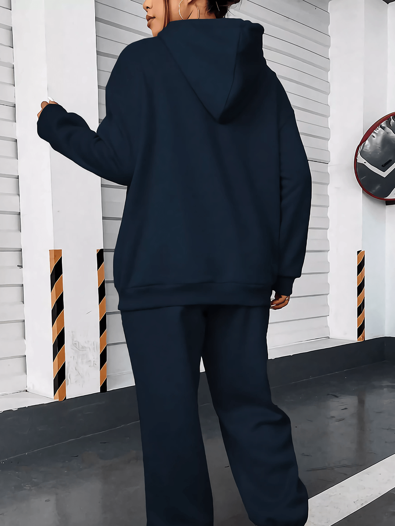 2024 Women's Navy Blue Hoodie & Jogger Set with Camo Bow Detail - Casual Long Sleeve, 100% Polyester Outfit, Machine Washable, Perfect for Fall/Winter