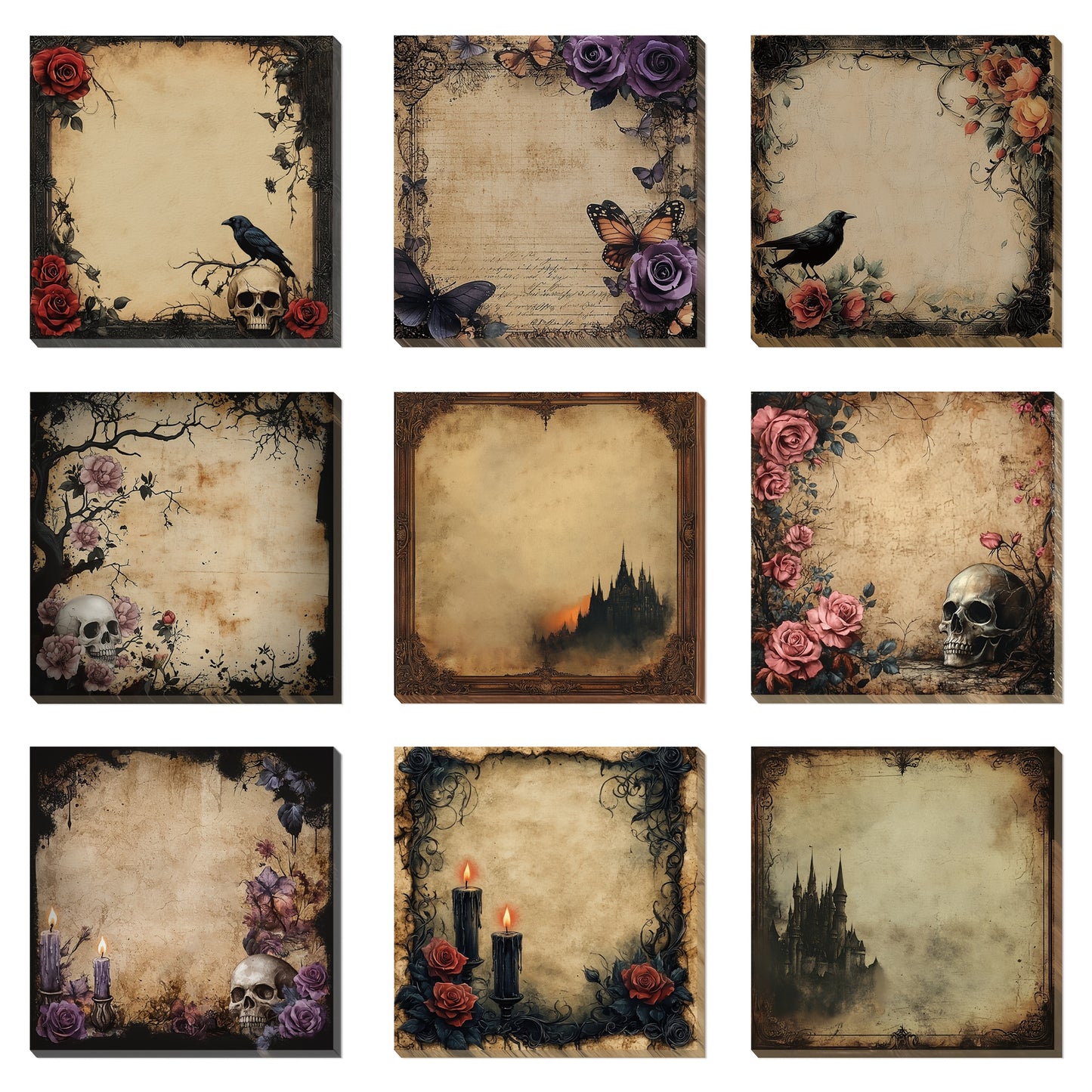 [Gothic Sticky Notes] 9pcs Gothic Sticky Notes | 3x3 Inch Spooky Design Pads with Skulls, Roses, Castles, Candles & Ravens, 450 Sheets Creepy Gothic Style Note Pads for School, Office, or Gifts for Friends, Gothic Home Decor