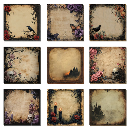 [Gothic Sticky Notes] 9pcs Gothic Sticky Notes | 3x3 Inch Spooky Design Pads with Skulls, Roses, Castles, Candles & Ravens, 450 Sheets Creepy Gothic Style Note Pads for School, Office, or Gifts for Friends, Gothic Home Decor