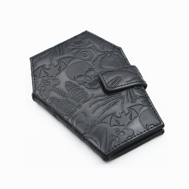 [Gothic Wallet] Spooky Gothic Vintage Embossed Skull Coffin Wallet | Faux Leather, Snap Closure, Perfect for Keys, Cash & Cards, Dark Gothic Style, Halloween Clutch
