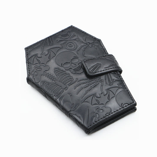 [Gothic Wallet] Spooky Gothic Vintage Embossed Skull Coffin Wallet | Faux Leather, Snap Closure, Perfect for Keys, Cash & Cards, Dark Gothic Style, Halloween Clutch