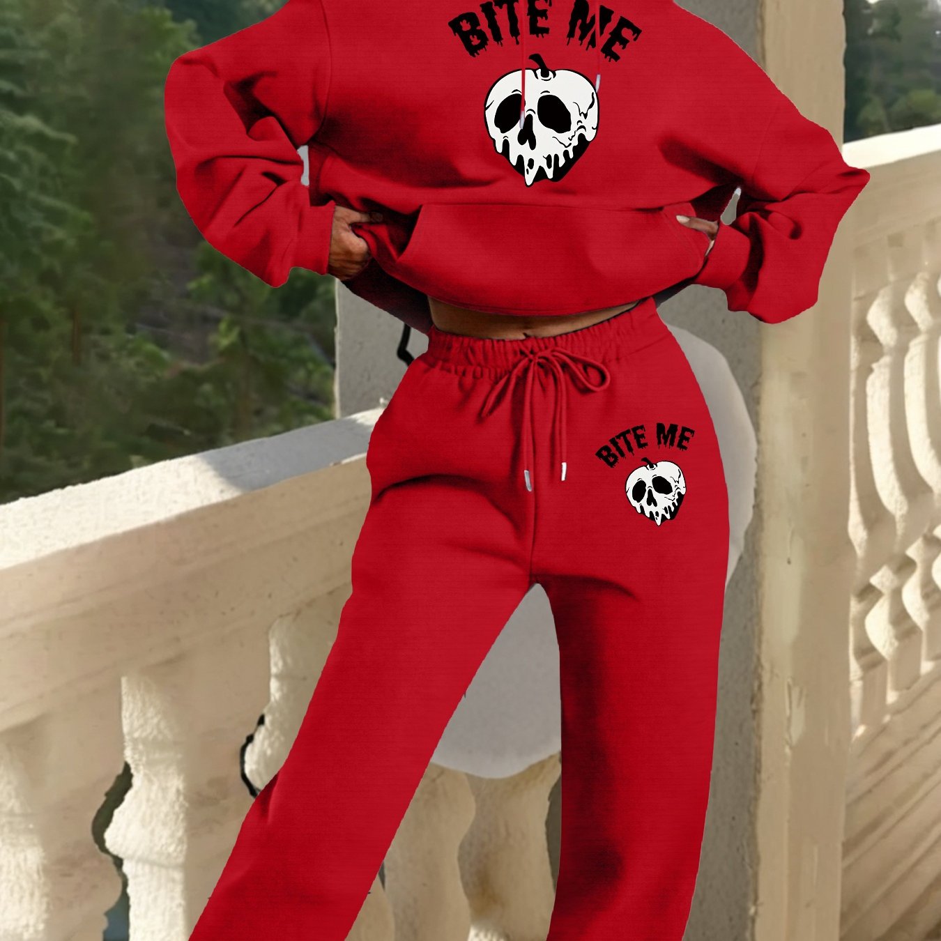 Women'S Gothic Hoodie & Sweatpants Set - Black with White Skull Graphic, Matching Outfit for Halloween, Gothic Clothing, Casual Winter Wear - Cozy Fall/Winter for Everyday & Themed Events, Goth Hoodie, Halloween Apparel, Comf