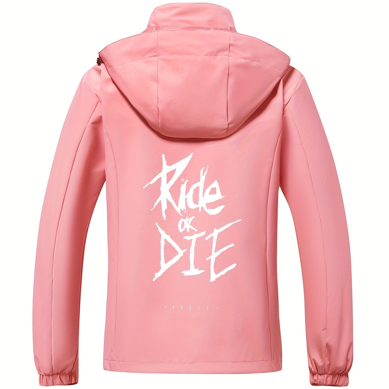 Women's Windproof Breathable Motorcycle/Outdoor Windbreaker Jacket with Removable Hood & "Ride or Die" Logo - Full-Zip Casual Coat for,, Training, Motorcycling Gear (Spring/Autumn), Training Jacket Women, Fall Jacket Women