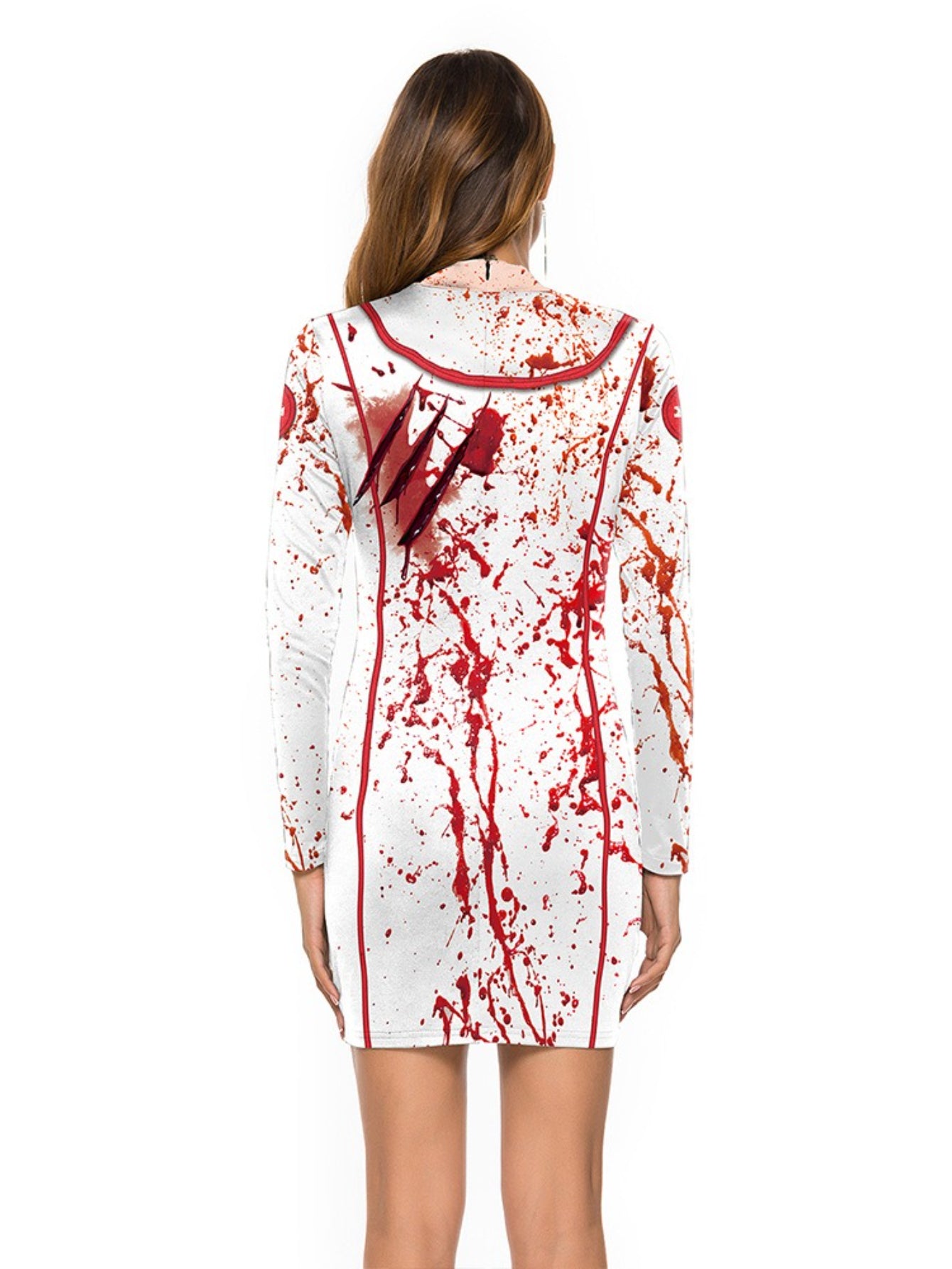 Women's Sexy Nurse Costume - Glow in The Dark Cross Uniform, Stretchy Bodycon Dress with White Cross & Red Print, Hand Washable Role Play Outfit for Halloween, Themed Parties & Cosplay (Adults)