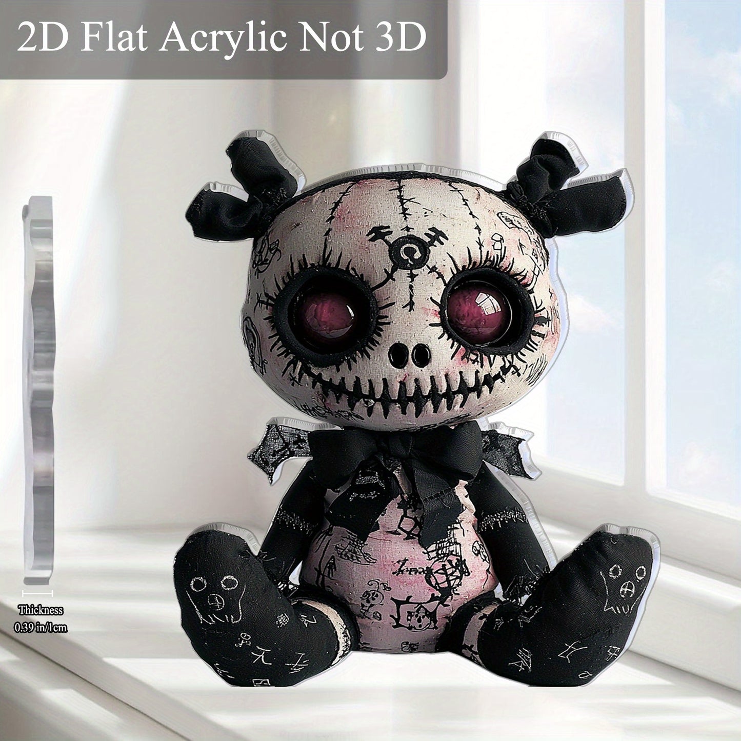 2D Flat, 1pc Horror-Themed Plush Toy Acrylic Desktop Decoration - Gothic Spooky Halloween Decor, 5.91"x5.11" 2D Flat Print with Skull & Bat Design, No Batteries Needed for Office, Bar, Cafe, Friend Gift, 2D Flat