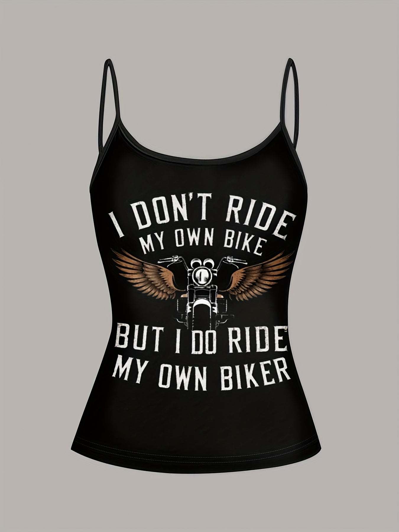 EZwear Women'S Retro Motorcycle & Maple Leaf Print Cami Top - Sexy Sleeveless Summer Tank with "I Don't Ride My Own Bike" Graphic, Black Polyester, Perfect for Casual or Motorcycle Enthusiasts, Motorcycle Enthusiast Gear | Ed