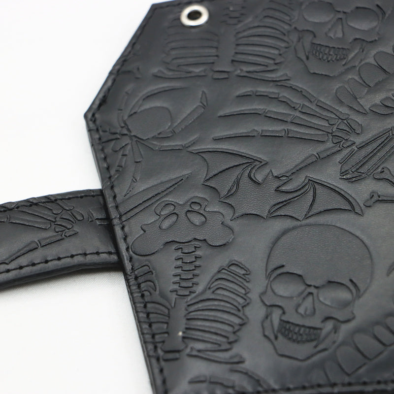 [Gothic Wallet] Spooky Gothic Vintage Embossed Skull Coffin Wallet | Faux Leather, Snap Closure, Perfect for Keys, Cash & Cards, Dark Gothic Style, Halloween Clutch