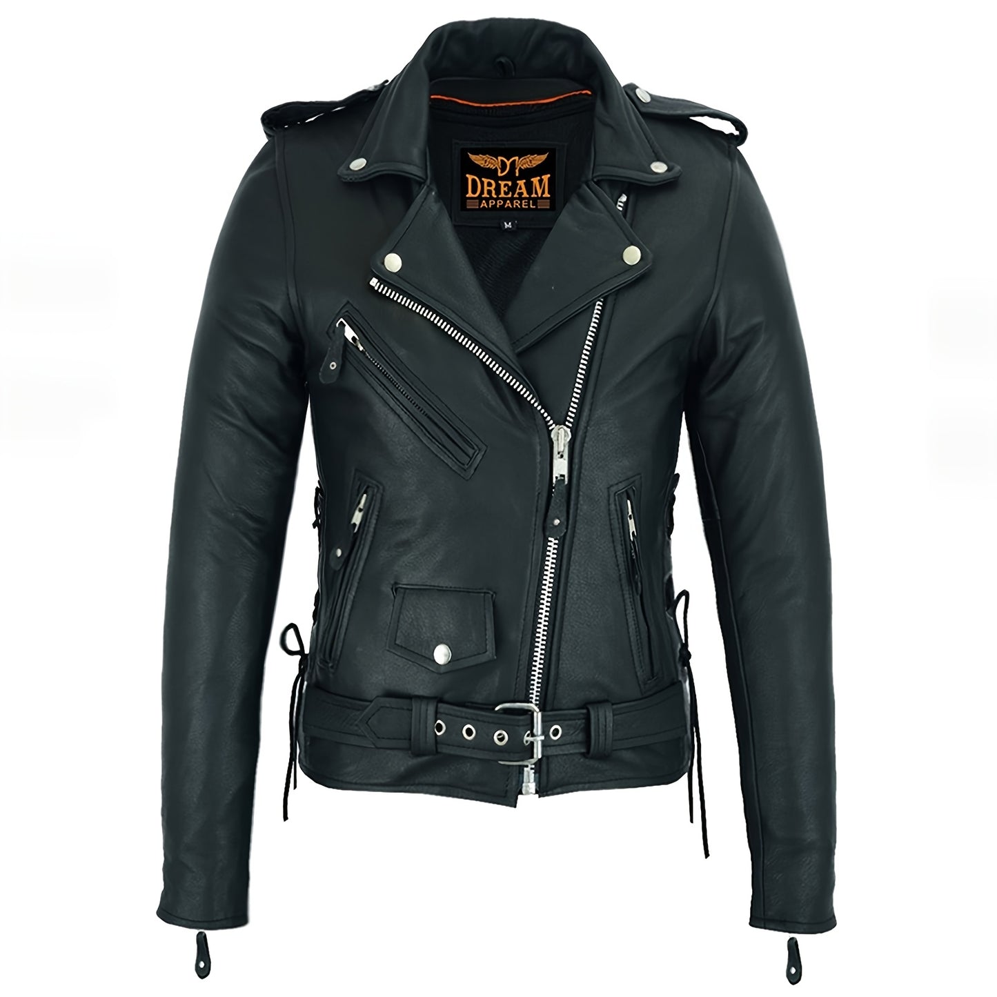 Women's Classic Motorcycle Jacket with Zip Out Lining, Biker Jacket for Ladies with Side Laces, Black, Riding Apparel, Stylish Outerwear, Reinforced Seams, Lined Jacket, Adventure Seekers
