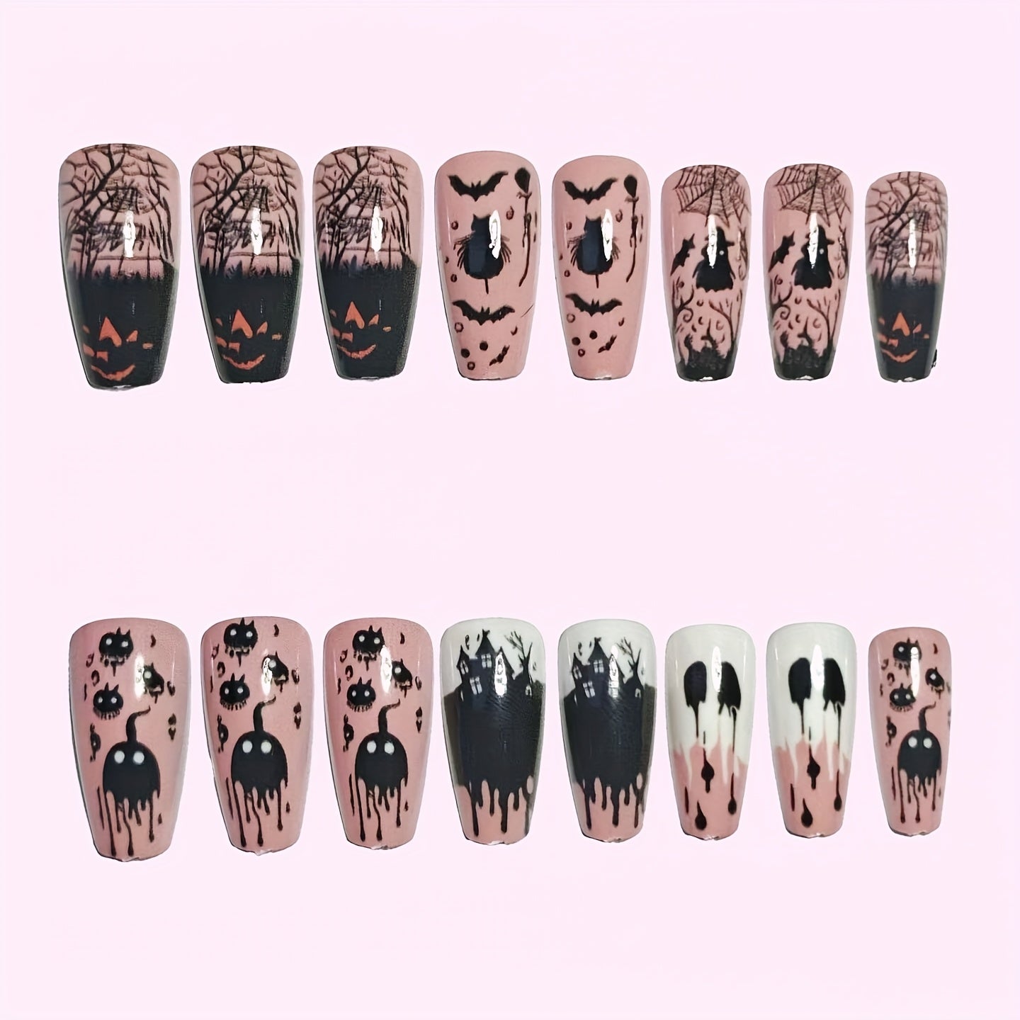 24pcs Halloween Gothic Style Witch Bat Pumpkin Lantern Removable Nail Art Set