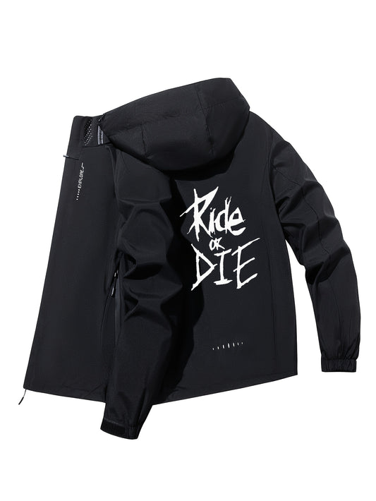 Women's Windproof Breathable Motorcycle/Outdoor Windbreaker Jacket with Removable Hood & "Ride or Die" Logo - Full-Zip Casual Coat for,, Training, Motorcycling Gear (Spring/Autumn), Training Jacket Women, Fall Jacket Women