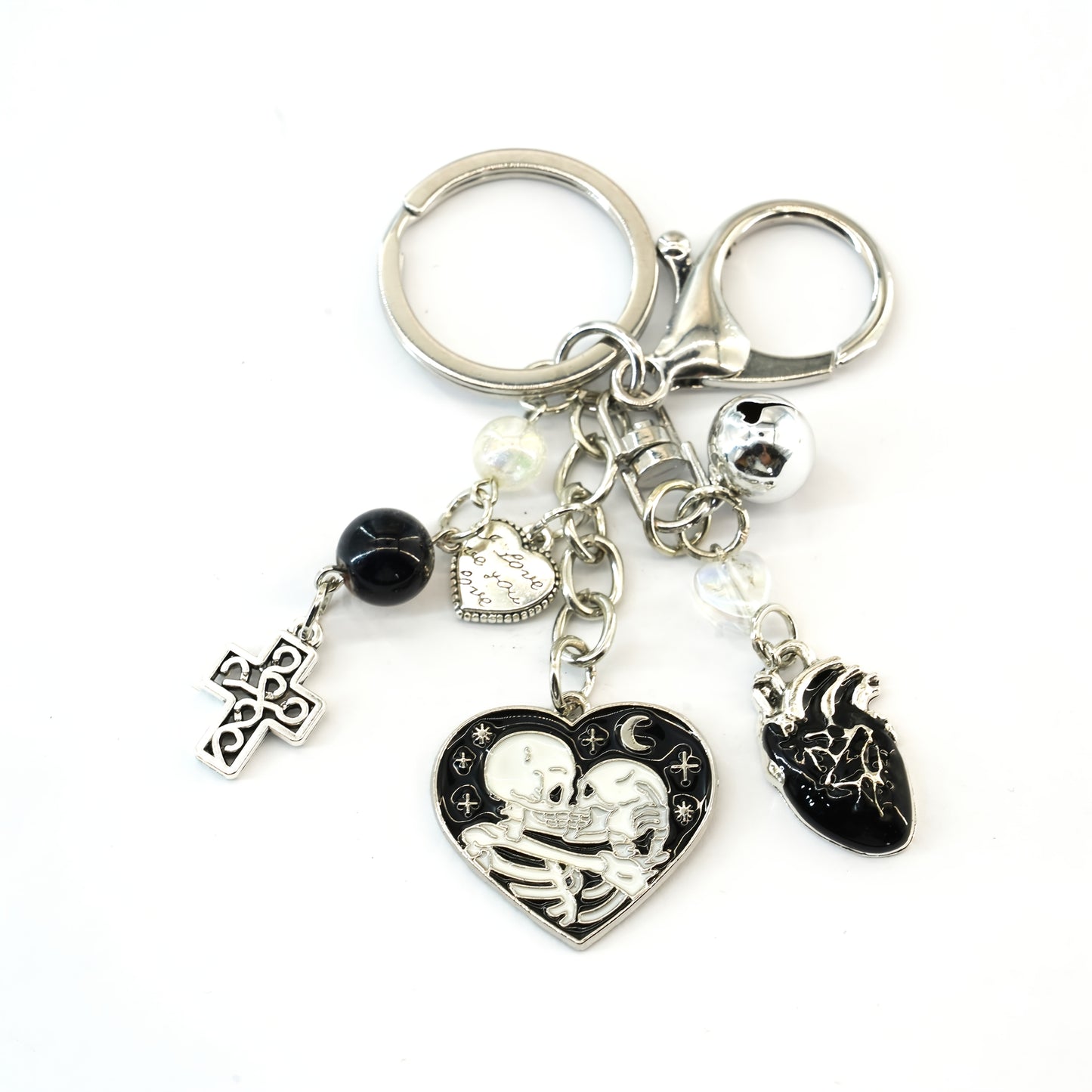 1pc Gothic Dark Keychain with Heart Cross Skull Pendant - Zinc Alloy Key Ring for Halloween, Dark Theme Party Accessories, Bag & Wallet Charm, Unique Gift for Friends, Halloween Accessories, Halloween Decorations, Halloween,