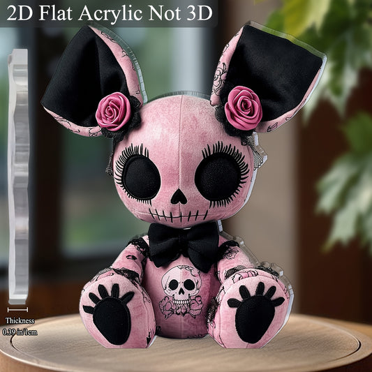 2D Flat, 2D Flat Gothic Style Mouse Plush Toy Acrylic Desk Decor - 2D Printed Skull and Rose Design, Black & Pink Gothic Decoration Sign Suitable for Halloween Christmas Bar Cafe, 5.91"x5.11" Gift for Friends, Mouse Ornament,