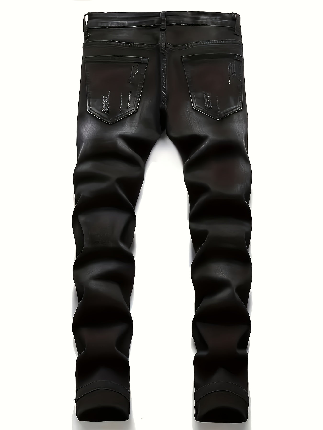 Men'S Streetwear Embroidered Distressed Straight-Leg Jeans - Slim Fit, Washed Denim with Skull & Crossbones Design, Zipper Fly, All-Season Casual Wear, Streetwear Jeans | Edgy Streetwear | Detailed Embroidery