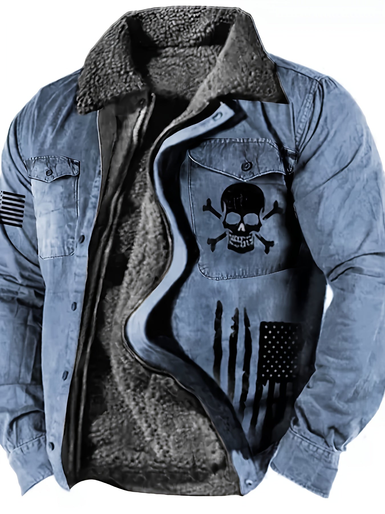 Men's Gothic Skull & Biker Jacket - Heavy-Duty Winter Coat with Full-Zip Front, Thermal Lining - Machine Washable Outerwear for Motorcycle Riding, Casual & Formal Events - Purple & Black Gothic Style Jacket with Skull Print,