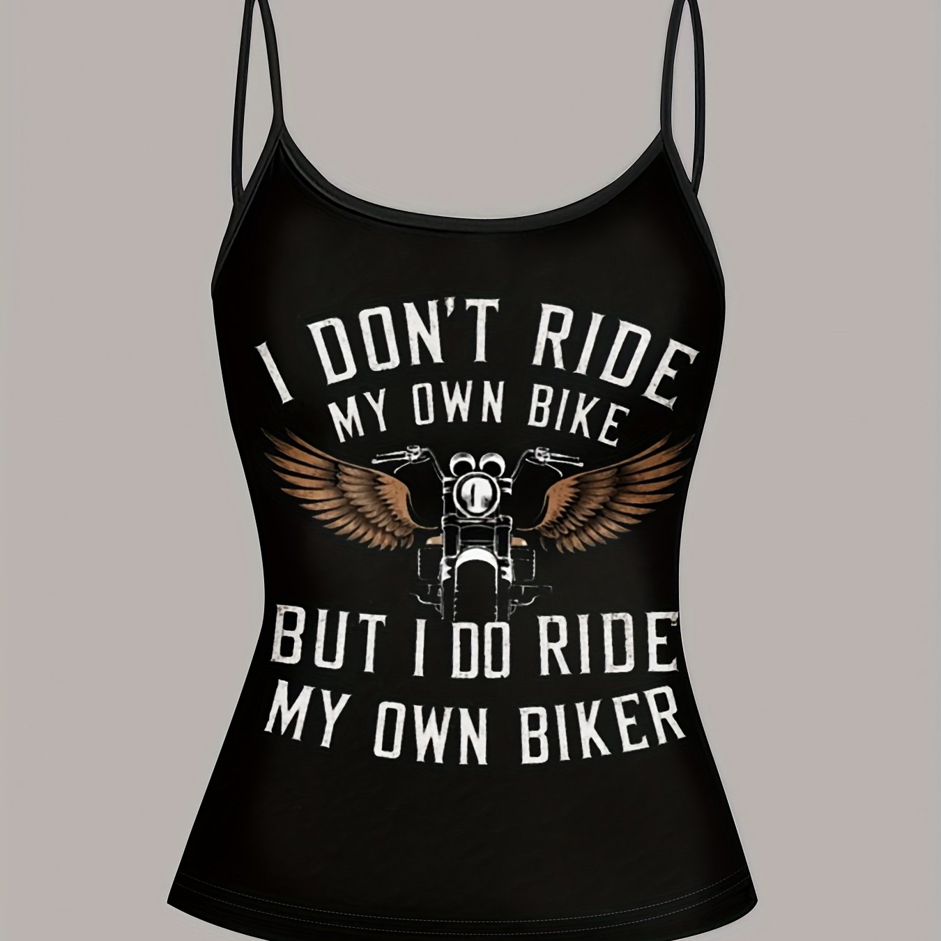 EZwear Women'S Retro Motorcycle & Maple Leaf Print Cami Top - Sexy Sleeveless Summer Tank with "I Don't Ride My Own Bike" Graphic, Black Polyester, Perfect for Casual or Motorcycle Enthusiasts, Motorcycle Enthusiast Gear | Ed