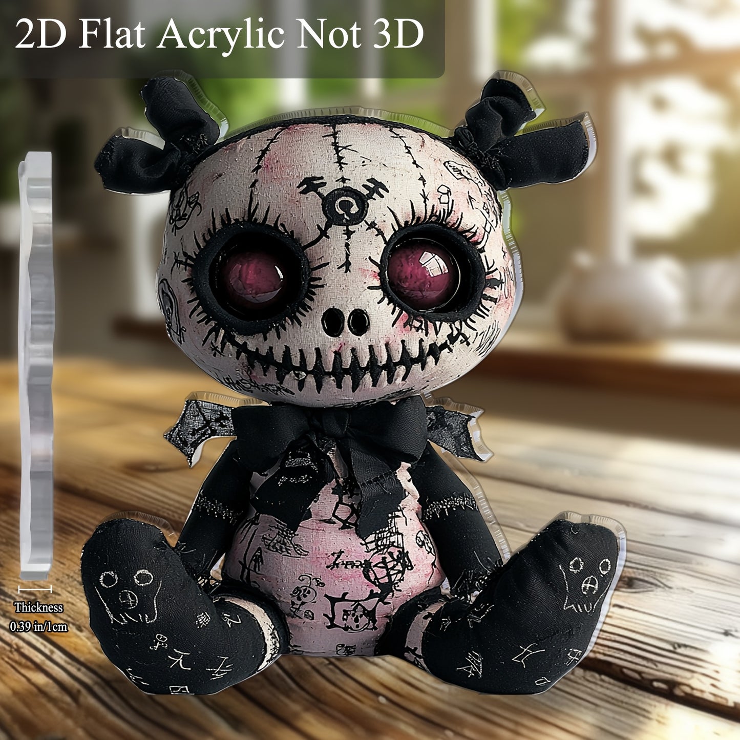 2D Flat, 1pc Horror-Themed Plush Toy Acrylic Desktop Decoration - Gothic Spooky Halloween Decor, 5.91"x5.11" 2D Flat Print with Skull & Bat Design, No Batteries Needed for Office, Bar, Cafe, Friend Gift, 2D Flat