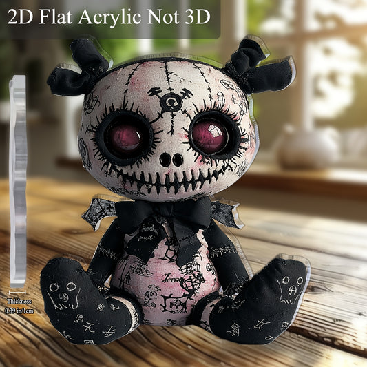 2D Flat, 1pc Horror-Themed Plush Toy Acrylic Desktop Decoration - Gothic Spooky Halloween Decor, 5.91"x5.11" 2D Flat Print with Skull & Bat Design, No Batteries Needed for Office, Bar, Cafe, Friend Gift, 2D Flat