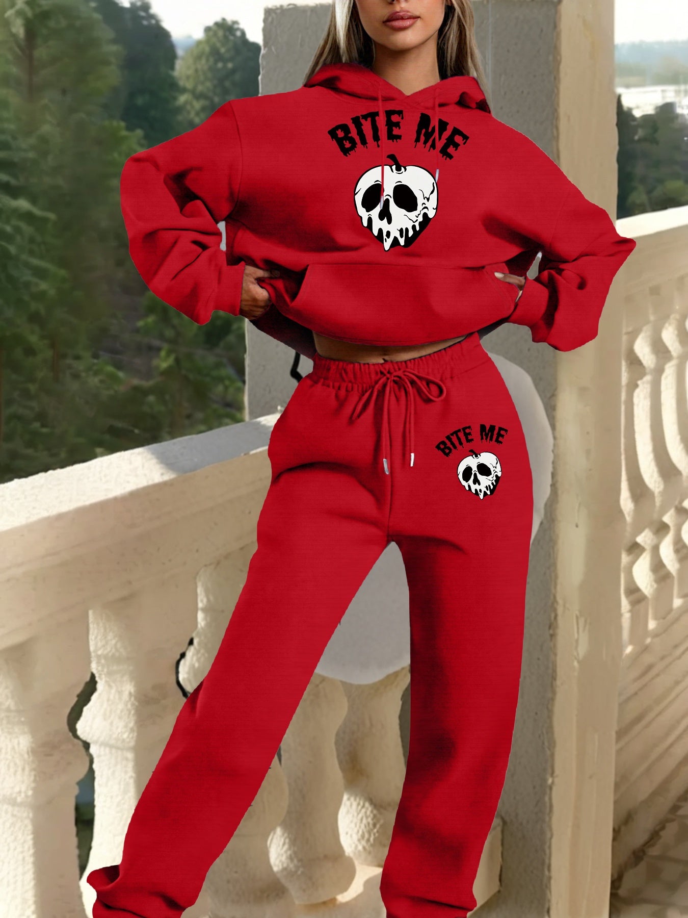 Women'S Gothic Hoodie & Sweatpants Set - Black with White Skull Graphic, Matching Outfit for Halloween, Gothic Clothing, Casual Winter Wear - Cozy Fall/Winter for Everyday & Themed Events, Goth Hoodie, Halloween Apparel, Comf