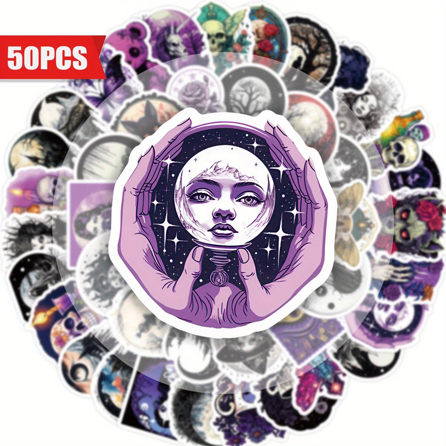 50pcs Mystical Gothic Stickers with Dark Purple Illustrations Vinyl Waterproof Aesthetic Decals - Suitable for Decorating Laptops, Cell Phones, Guitars, Water Bottles, Cars, Tablets, Luggage, Musical Instruments - Perfect for