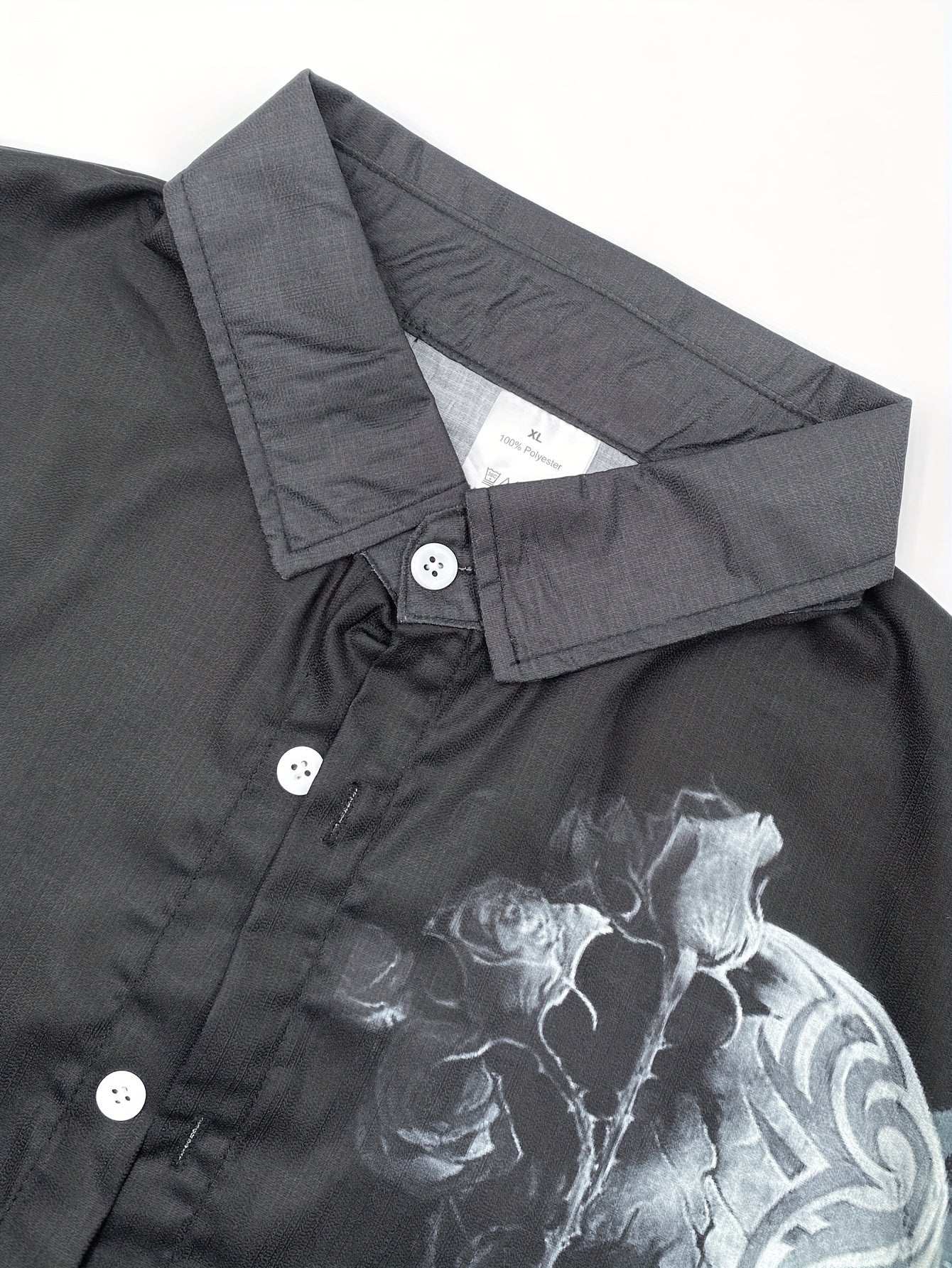 Men's Gothic Shirt - Lightweight Button-Up with Chest Crossbones Graphic, Formal-like Collar - Easy-Care Hand Wash - Perfect for Halloween, Costume Parties, Everyday Gothic Outfits - Edgy Casual Blends Formal & Streetwear Sty