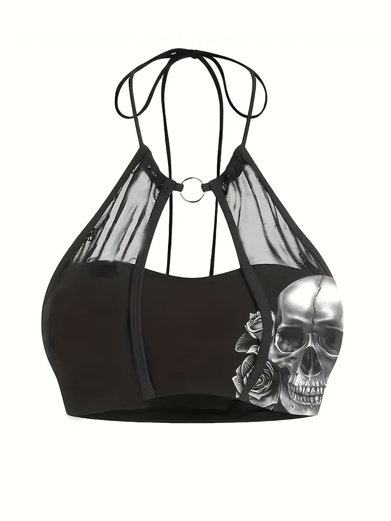 Rose Skull Print High Waist Bikini Set, Women'S Casual Knitted Mesh Hollow Swimsuit, Suitable For Vacation, Suitable For Sports Occasions, New Spring And Summer Swimsuit