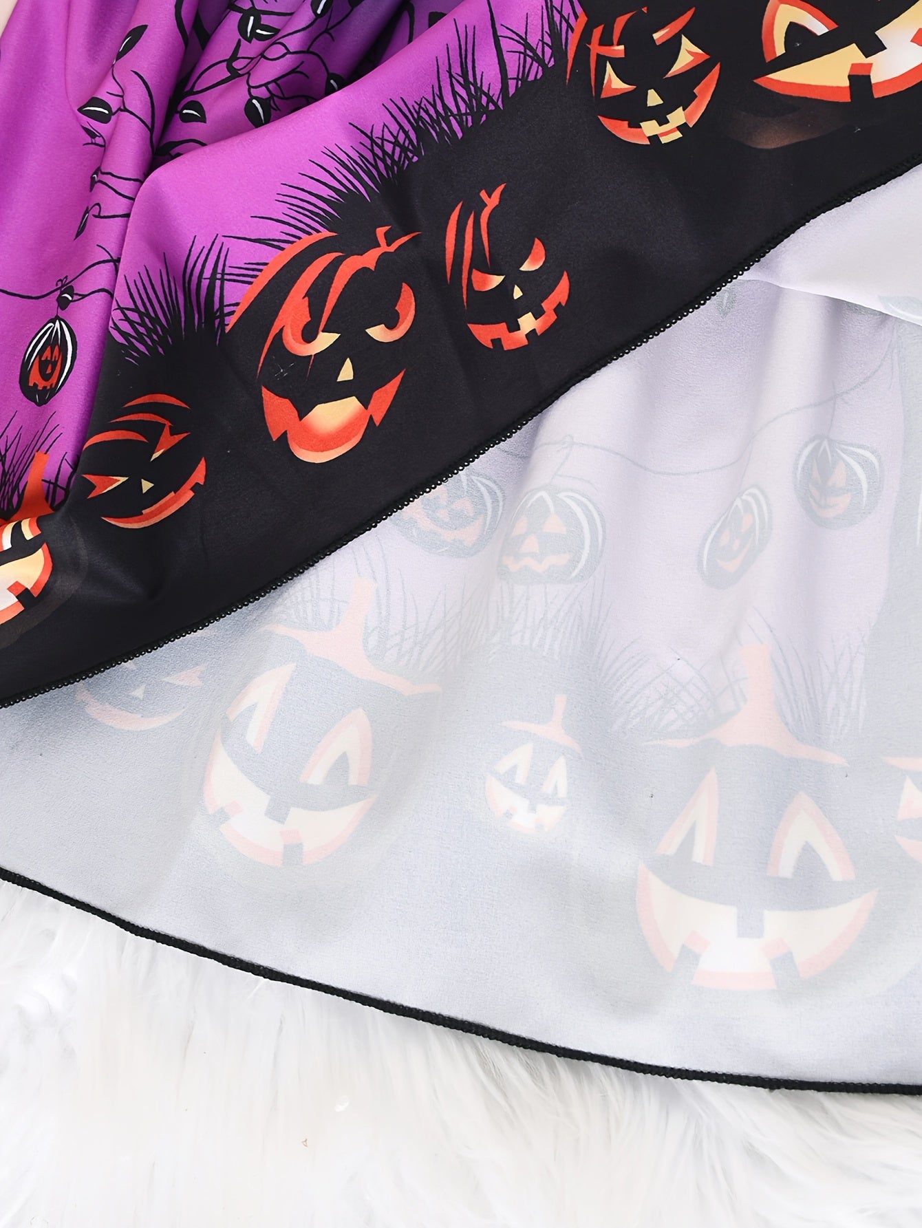 Girls' Autumn New Halloween Element Print Spliced Lace Long Sleeve + Drawstring Fashion Dress - The Best Choice for Halloween Gifts for Girls