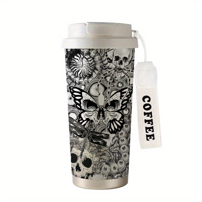A 17.92oz Creepy Red Green Element Pattern Coffee Cup, Portable Dual Drink Thermos, Insulated/Cold Water Cup, Cool, Trendy, Cold/Hot Drink Cup, Suitable for Office, Travel, Sports/Outdoor Essentials, Basketball, Golf, Basebal
