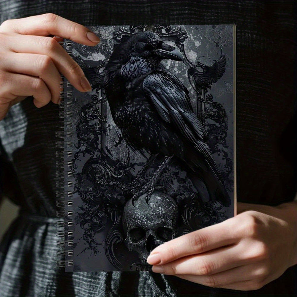 1pc Gothic Spiral Notebook - Dark Academia Journal with Raven & Skull, Gothic Writing Planner, Compact Notebook for Halloween, Gothic Decor, Everyday Use - Ideal for Students, Writers, Dark Fantasy Gifts, Diary Planner, Vinta
