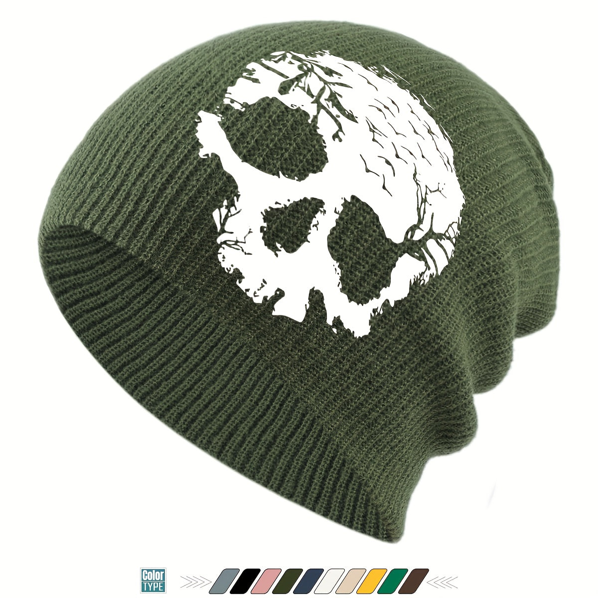1pc Gothic Skull Print Beanie Hat - Soft Stretchy Winter Skull Cap with Elastic Band, Lightweight Warm Unisex Beanie for Men & Women, Gothic Style for Halloween, Christmas, Casual Attire - Black, Grey, Yellow, Pink, White & M