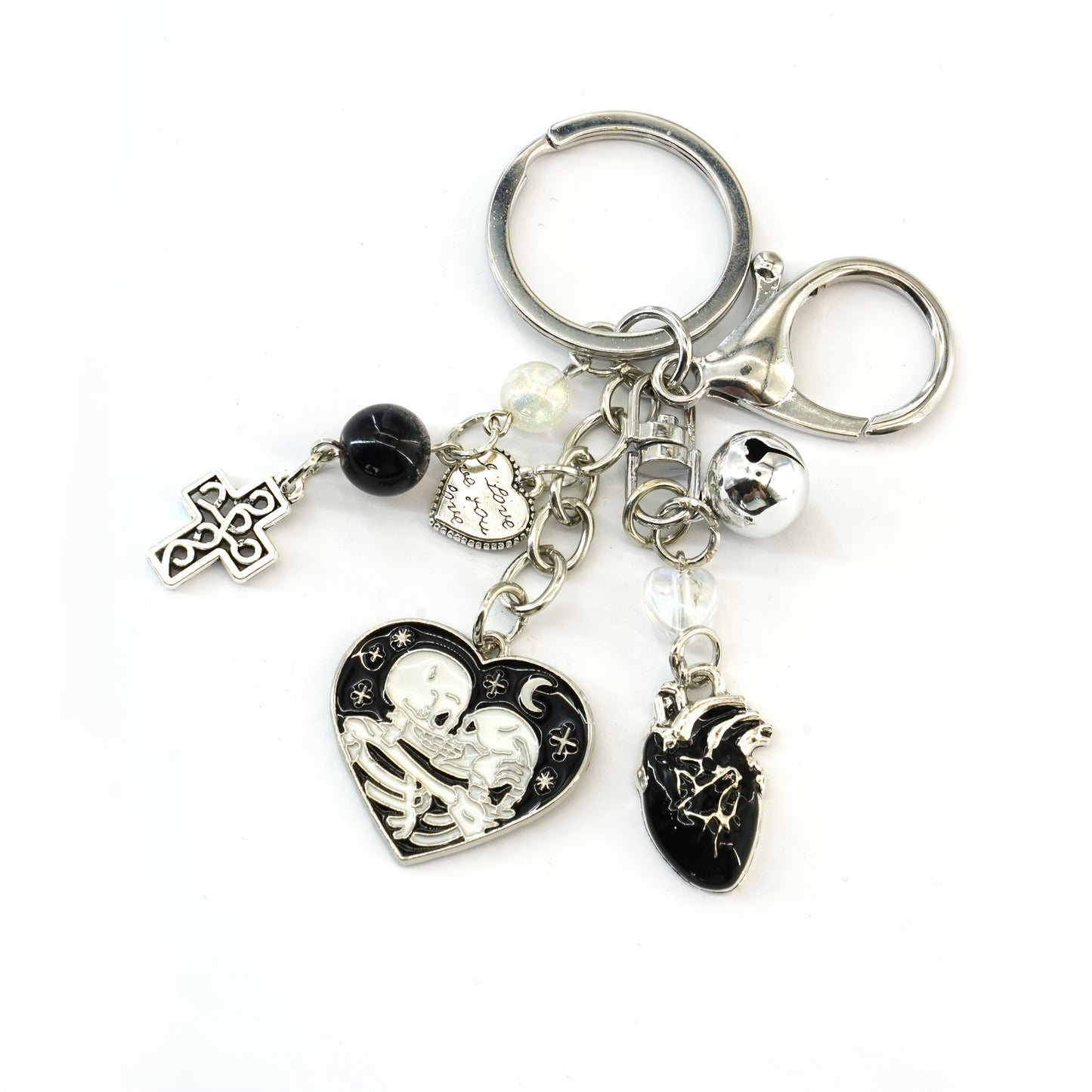 1pc Gothic Dark Keychain with Heart Cross Skull Pendant - Zinc Alloy Key Ring for Halloween, Dark Theme Party Accessories, Bag & Wallet Charm, Unique Gift for Friends, Halloween Accessories, Halloween Decorations, Halloween,