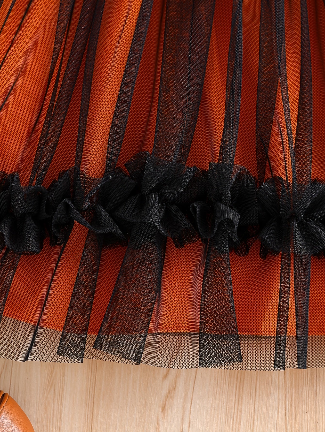COVIVIKY Girls' Halloween Dress with Hooded Skull Design and Sheer Overlay in Orange