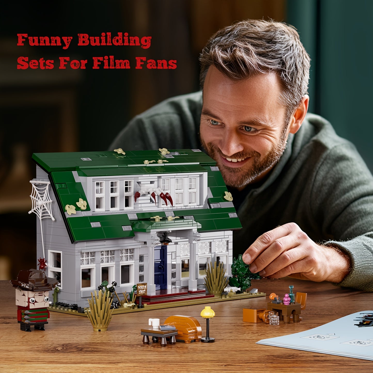 1099pcs Popular Horror Movie Elm Street House Model and Character Freddy Building Block Set, Halloween Gift Castle Series DIY Kit Toy Home Decor for Christmas & Holidays, Birthday Present, Holiday Gift Set, Detailed Replica,