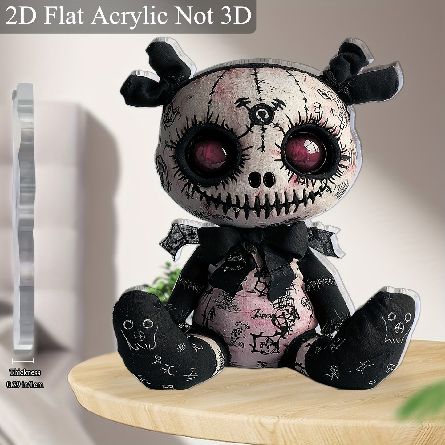 2D Flat, 1pc Horror-Themed Plush Toy Acrylic Desktop Decoration - Gothic Spooky Halloween Decor, 5.91"x5.11" 2D Flat Print with Skull & Bat Design, No Batteries Needed for Office, Bar, Cafe, Friend Gift, 2D Flat