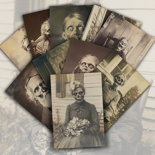 20 Pack ASSTSS Vintage Horror Zombie Portrait Postcards - 4x6 Inch Gothic Victorian-Style Spooky Face & Antique Photo Collage Cards with Eerie Skull & Zombie Characters, Collectible Junk Journal Paper for Scrapbooking, Hallow