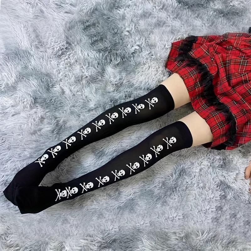 [Halloween-themed Women's socks] 3 pairs of Halloween-themed skull and bat full-body print funny Women's over-the-knee socks, soft, comfortable, tight and high-stretch socks, suitable for parties and daily wear