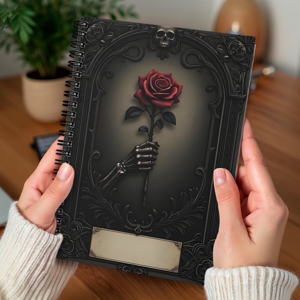 1pc Gothic Spiral Notebook Journal - Mystical Rose & Skull Design, Black with Golden Accents, 100 Pages, Perfect for Daily Writing, Travel, Office, or Gift for Teen Girls, Gothic Journaling | Skull Rose Design | Durable Spira